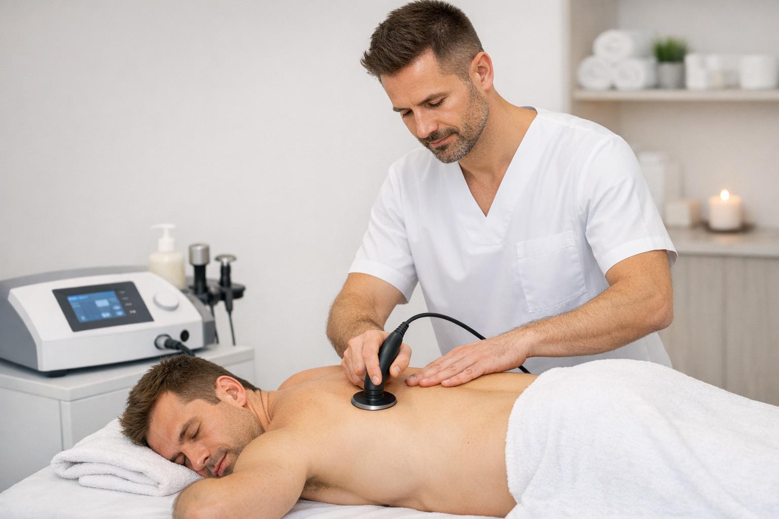 Zdjęcie terapeuty wykonującego zabieg radiofrekwencji Indiba na pacjencie